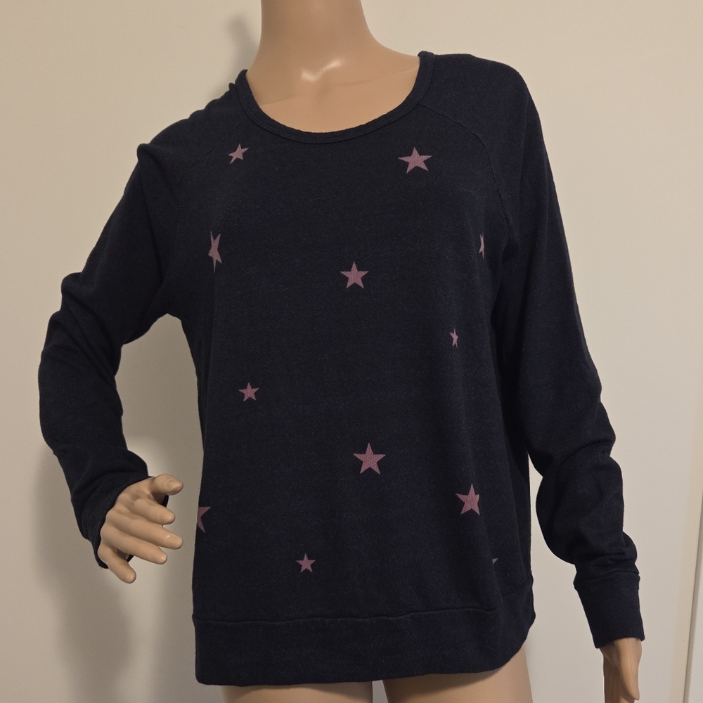 Sundry Raglan Sweatshirt With Pink Star Print In Midnight Blue